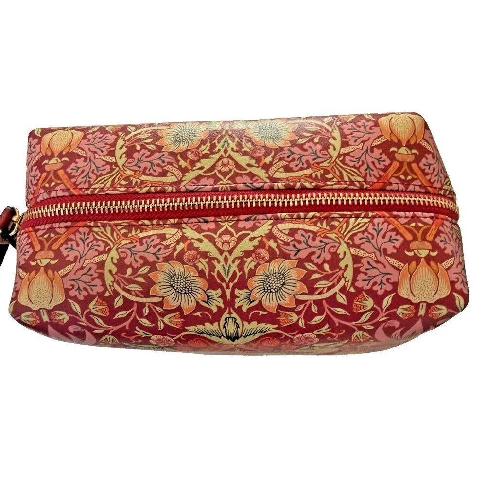 Morris & Co Strawberry Thief Make-up Toiletry Bag Pink Vegan Large Wash Bag 9x6